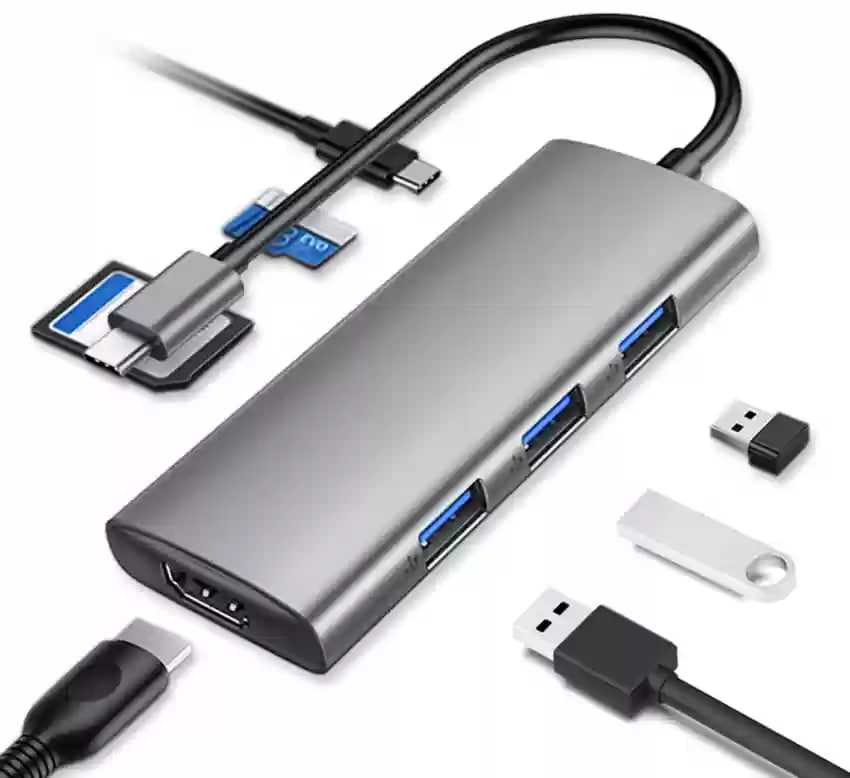 Refresh Your Charging with Elegance: Portable USB Hub in Silver